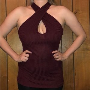 Burgundy High Neck Top
